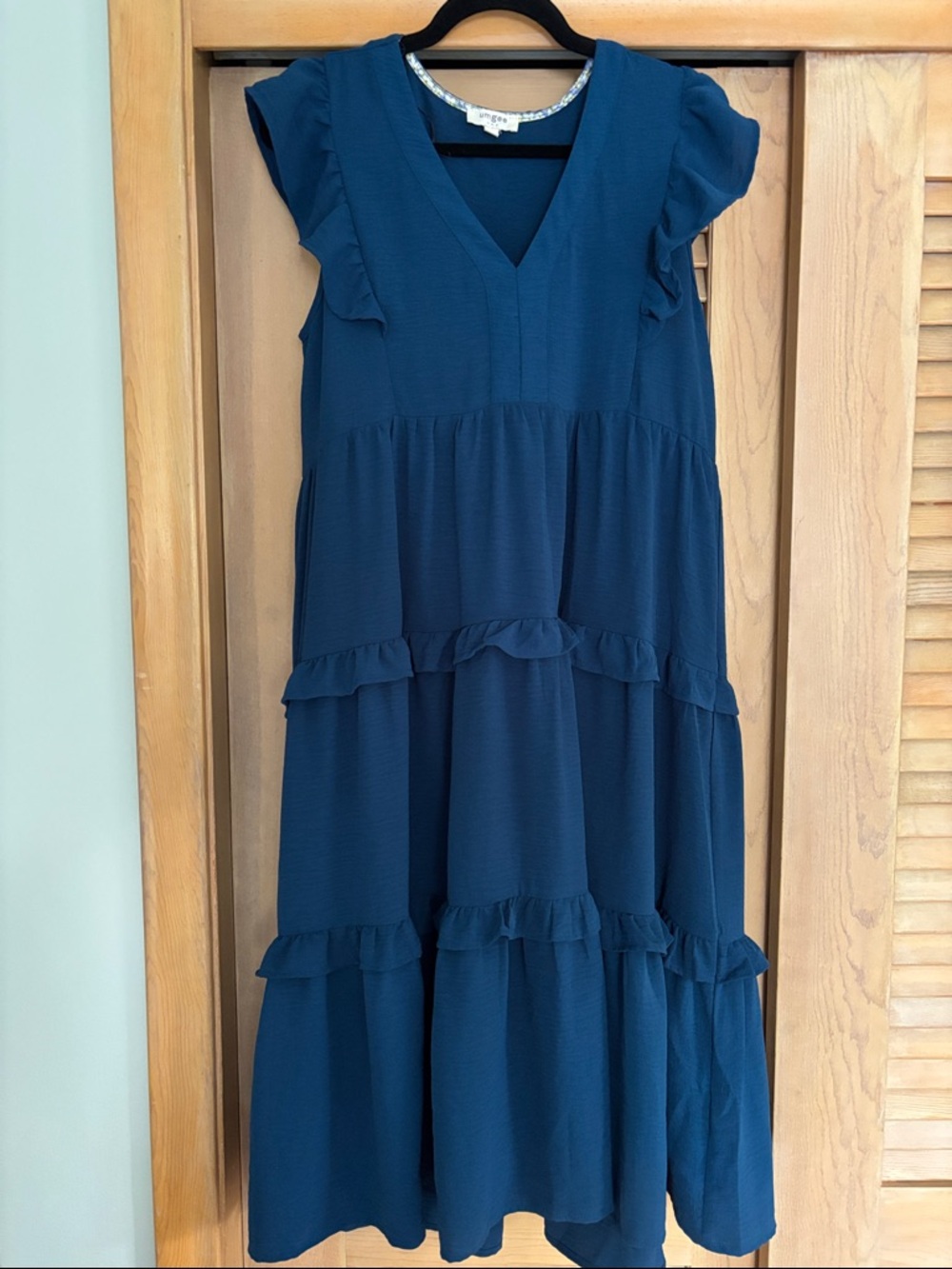 Teal Blue Ruffle Tiered V-Neck Dress